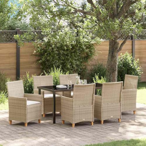 Aiious 7-teiliges Garten-ESS-Set mit Kissen Beige Poly-Rattan Aiious 7-teiliges Garten-ESS-Set mit Kissen Beige Poly-Rattan von Aiious