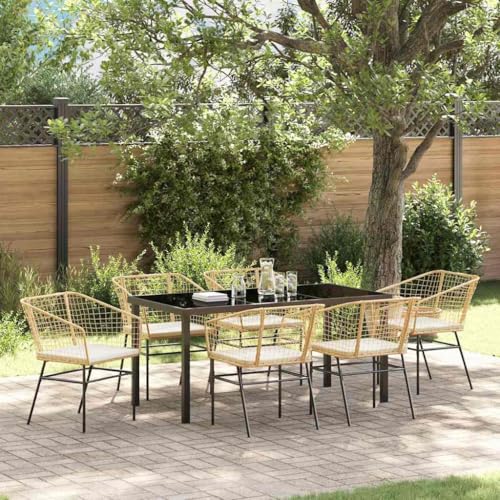 Aiious 7-teiliges Garten ESS-Set mit Kissen in Braun Poly Rattan von Aiious