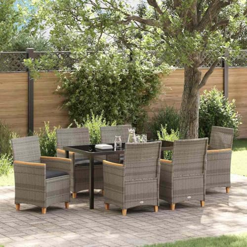 Aiious 7-teiliges Garten-Essgruppe mit Kissen Grau Poly Rattan von Aiious