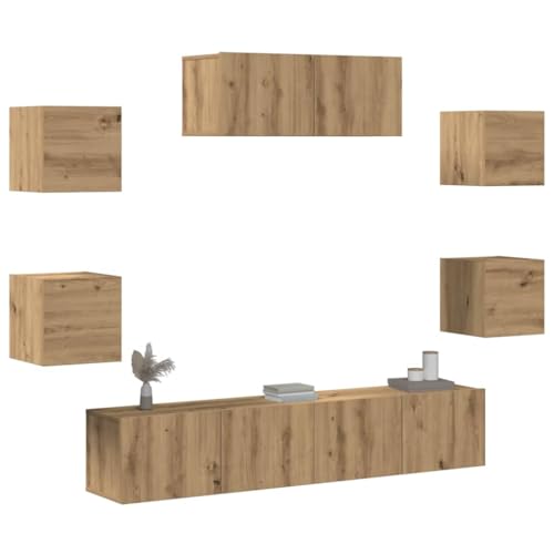 Aiious 7-teiliges TV-Schrank-Set Wandmontage Artisan Eiche von Aiious