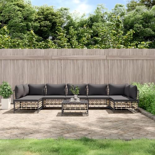 Aiious 8-TLG. Garten-Lounge-Set mit Kissen Anthrazit Poly Rattan von Aiious