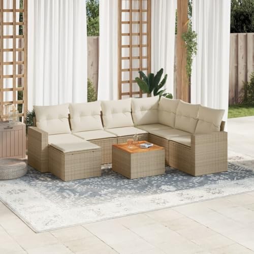 Aiious 8-TLG Garten-Sofagarnitur Beige Poly Rattan Bequem Fuer Garten Terrasse Innenhof von Aiious