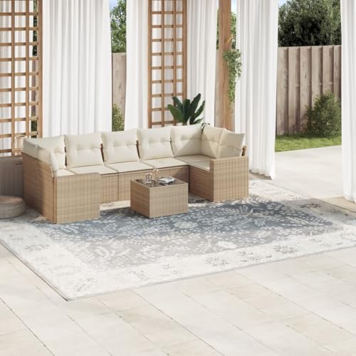 Aiious 8-TLG Garten-Sofagarnitur Beige Poly Rattan mit Kissen Stauplatz und Glas-Tischplatte f¨¹r Garten Terrasse und Innenhof Aiious 8-TLG Garten-Sofagarnitur Beige Poly Rattan mit Kissen Stauplatz und Glas-Tischplatte f¨¹r Garten Terrasse und Innenhof von Aiious