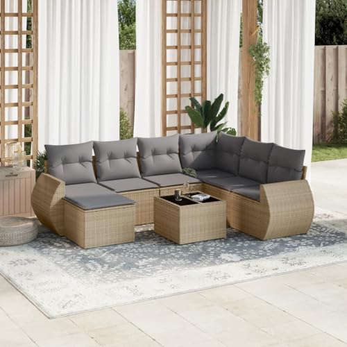 Aiious 8-TLG Garten-Sofagarnitur in Beige mit Poly Rattan Kissen und Glas Tischplatte Fuer Garten Terrasse oder Innenhof Aiious 8-TLG Garten-Sofagarnitur in Beige mit Poly Rattan Kissen und Glas Tischplatte Fuer Garten Terrasse oder Innenhof von Aiious
