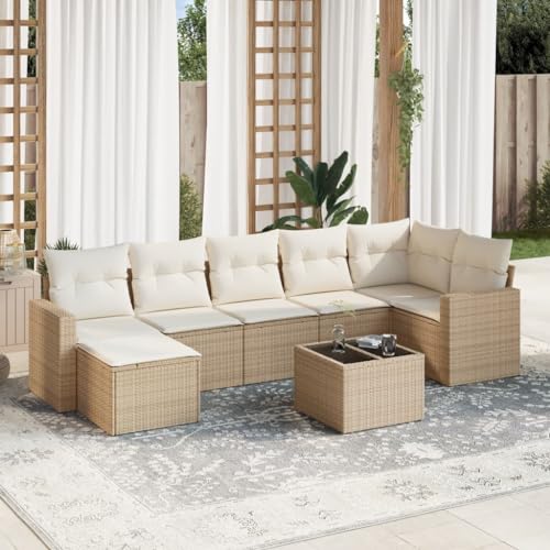 Aiious 8-TLG Garten-Sofagarnitur Beige Poly Rattan mit Kissen Stauraum Glas-Tischplatte Aiious 8-TLG Garten-Sofagarnitur Beige Poly Rattan mit Kissen Stauraum Glas-Tischplatte von Aiious