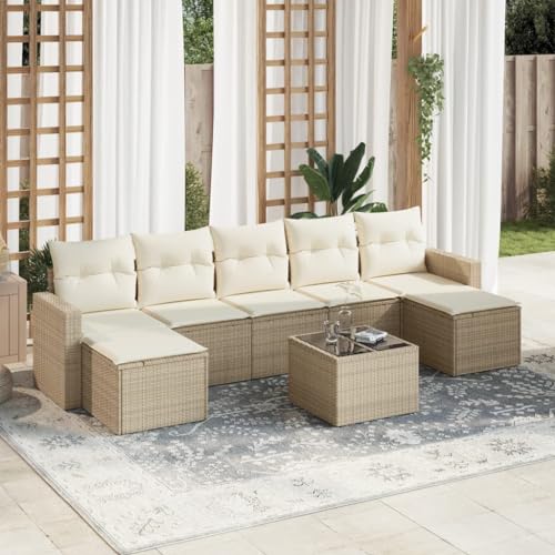 Aiious 8-TLG Garten-Sofagarnitur Beige Poly Rattan mit Kissen Stauraum und Glas-Tischplatte Aiious 8-TLG Garten-Sofagarnitur Beige Poly Rattan mit Kissen Stauraum und Glas-Tischplatte von Aiious