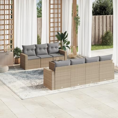 Aiious 8-TLG Garten-Sofagarnitur in Beige mit PE-Rattan Kissen und Glas-Tischplatte - Ideal f¨¹r Garten Terrasse Innenhof von Aiious