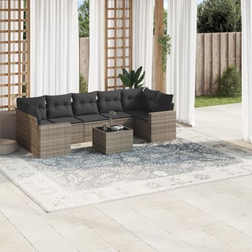Aiious 8-TLG Garten-Sofagarnitur Grau Poly Rattan mit Kissen Stauplatz und Glas-Tischplatte f¨¹r Garten Terrasse Innenhof Aiious 8-TLG Garten-Sofagarnitur Grau Poly Rattan mit Kissen Stauplatz und Glas-Tischplatte f¨¹r Garten Terrasse Innenhof von Aiious