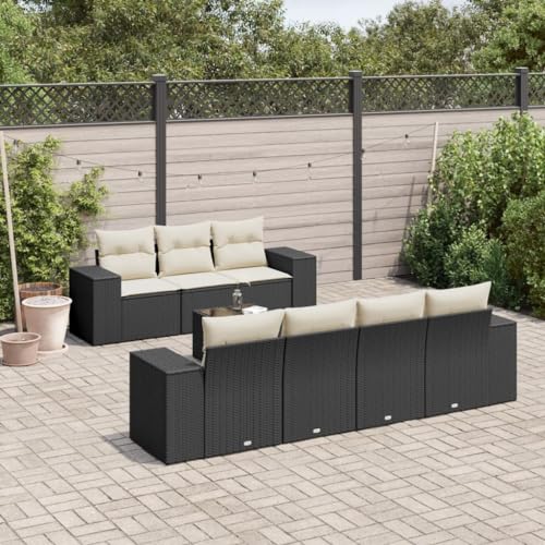 Aiious 8-TLG Garten-Sofagarnitur Schwarz Poly Rattan mit bequemen Kissensitz und Glas-Tischplatte f¨¹r Garten Terrasse Innenhof Aiious 8-TLG Garten-Sofagarnitur Schwarz Poly Rattan mit bequemen Kissensitz und Glas-Tischplatte f¨¹r Garten Terrasse Innenhof von Aiious