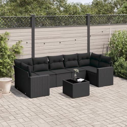 Aiious 8-TLG Garten-Sofagarnitur Schwarz Poly Rattan mit Kissen, Stauraum und Glas-Tischplatte - Ideal f¨¹r Garten Terrasse Innenhof Aiious 8-TLG Garten-Sofagarnitur Schwarz Poly Rattan mit Kissen, Stauraum und Glas-Tischplatte - Ideal f¨¹r Garten Terrasse Innenhof von Aiious
