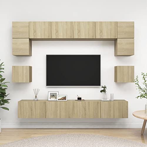 Aiious 8-TLG. TV-Schrank-Set Sonoma-Eiche Holzwerkstoff von Aiious