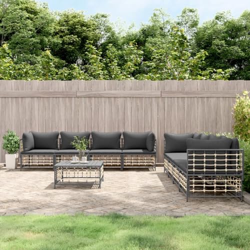 Aiious 9-TLG. Garten-Lounge-Set mit Kissen Anthrazit Poly Rattan von Aiious