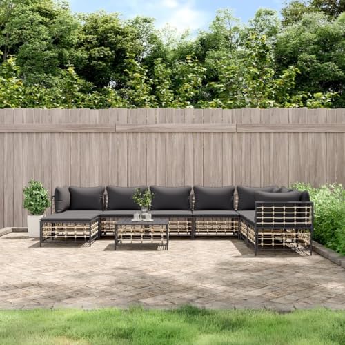 Aiious 9-TLG. Garten-Lounge-Set mit Kissen Anthrazit Poly Rattan von Aiious