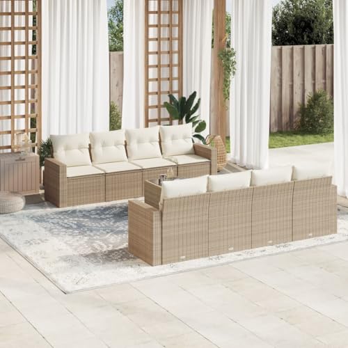 Aiious 9-TLG Garten-Sofagarnitur mit Kissen Beige Poly Rattan - Langlebiges PE-Rattan, Stauraum, Glas-Tischplatte Aiious 9-TLG Garten-Sofagarnitur mit Kissen Beige Poly Rattan - Langlebiges PE-Rattan, Stauraum, Glas-Tischplatte von Aiious