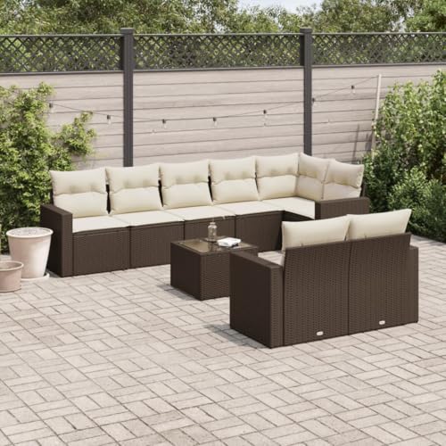 Aiious 9-TLG Garten-Sofagarnitur Braun Poly Rattan mit Kissen Stauplatz und Glas-Tischplatte Aiious 9-TLG Garten-Sofagarnitur Braun Poly Rattan mit Kissen Stauplatz und Glas-Tischplatte von Aiious
