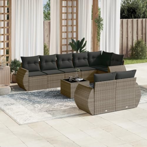 Aiious 9-TLG Garten-Sofagarnitur Grau Poly Rattan mit Kissen Bequem f¨¹r Garten Terrasse Innenhof von Aiious