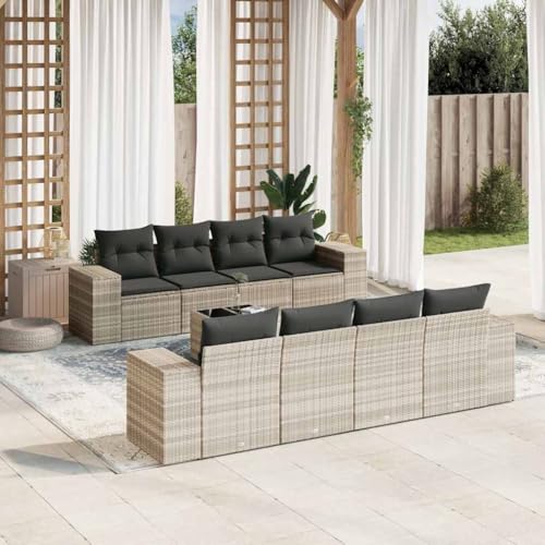 Aiious 9-TLG Garten-Sofagarnitur mit Kissen Hellgrau Poly Rattan - Bequem f r Familie und Freunde im Freien von Aiious