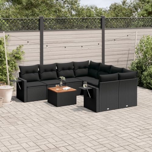 Aiious 9-TLG Garten-Sofagarnitur Schwarz Poly Rattan - Bequem Fuer Garten Terrasse Innenhof von Aiious