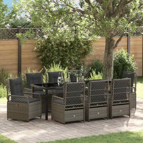 Aiious 9-teiliges Garten-Diningset Grau Poly Rattan von Aiious