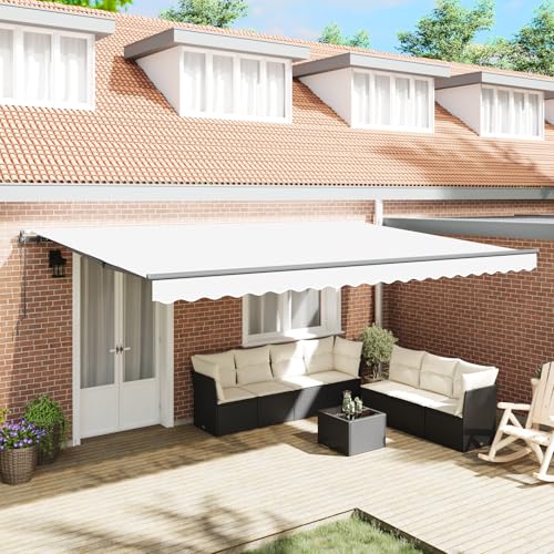 Aiious Automatische Einziehbare Markise Weiss 500x350 cm - Schatten und UV-Schutz Fuer Freizeit im Aussenbereich von Aiious