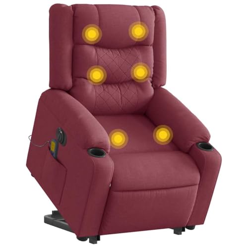 Aiious Bequemer elektrischer Massagesessel mit Aufstehhilfe, Vibrationsfunktion und Seitentasche, Weinrot Stoff von Aiious