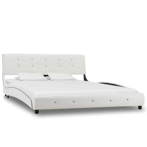 Aiious Bett mit Matratze Weiss Kunstleder 140 x 200 cm von Aiious