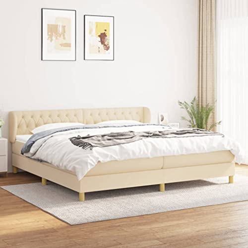 Aiious Boxspringbett mit Matratze Creme 200x200 cm Stoff von Aiious