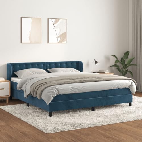 Aiious Boxspringbett mit Matratze Dunkelblau 180x200 cm Samt von Aiious