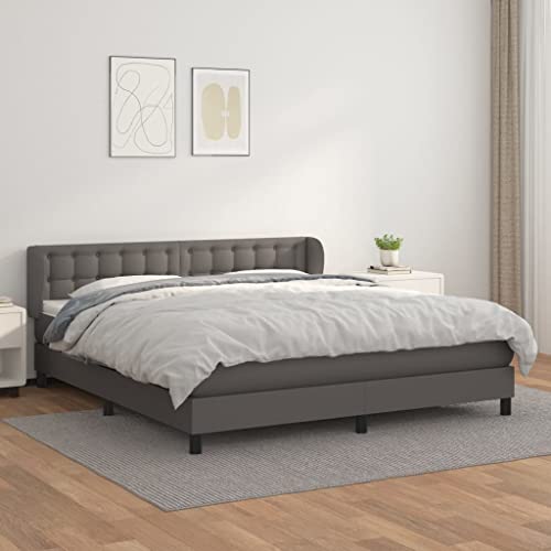 Aiious Boxspringbett mit Matratze Grau 160x200 cm Kunstleder von Aiious