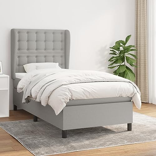 Aiious Boxspringbett mit Matratze Hellgrau 100x200 cm Stoff von Aiious