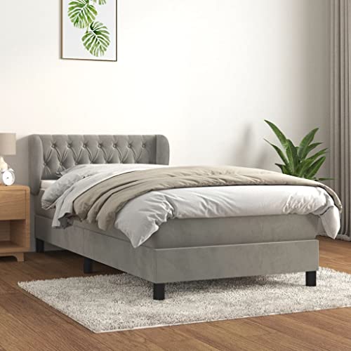 Aiious Boxspringbett mit Matratze Hellgrau 90x190 cm Samt von Aiious