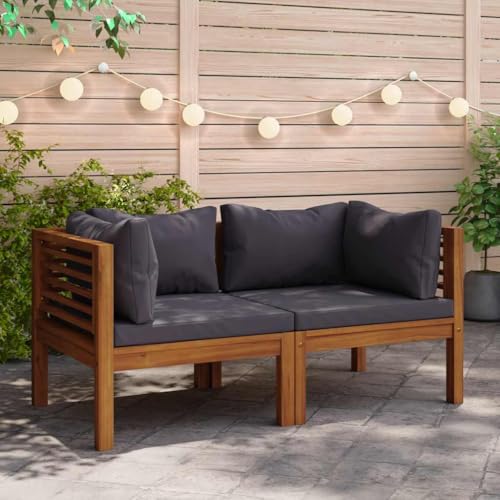 Aiious Ecksofas 2 STK. aus Massivholz Teak mit Dunkelgrauen Kissen f¨¹r Alljahres Outdoor-Nutzung von Aiious