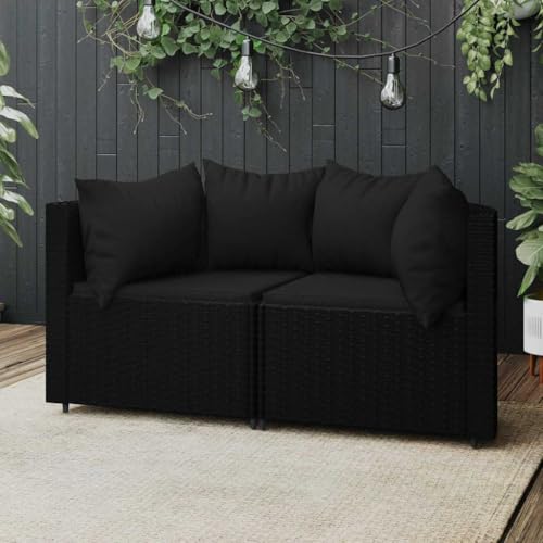 Aiious Garten-Ecksofas mit Kissen 2 STK. Schwarz Poly Rattan von Aiious