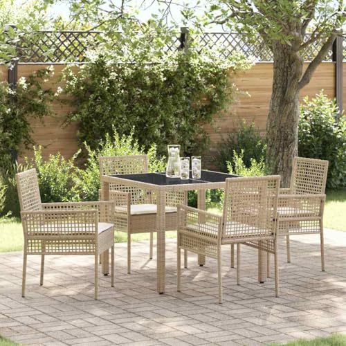 Aiious 5 Teile Poly Rattan Essgruppe In Beige Ideal Fuer Outdoor Gebrauch Mit Komfortpolstern von Aiious
