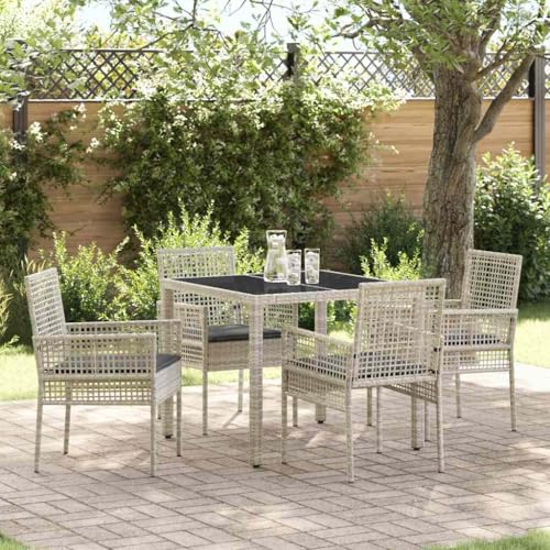 Aiious Robuste 5 Personen Garten Essgruppe in Hellgrau Poly Rattan mit UV-Best?ndigkeit und Komfort Sitzdesign von Aiious