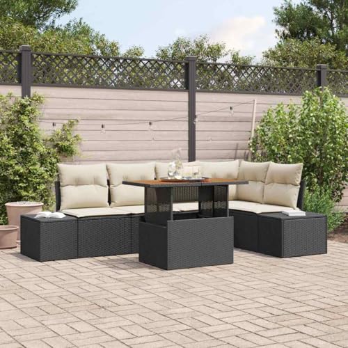 Aiious Garten Essgruppe 6 pcs Schwarz und Creme 100 x 55 x 73 cm von Aiious
