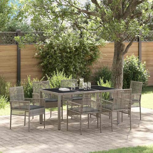 Wetterfeste 7 TLG Essgruppe aus Poly Rattan in grau mit gehaerteter Glasplatte und rostfreiem Stahlgestell ideal Fuer Garten und Terrasse Wetterfeste 7 TLG Essgruppe aus Poly Rattan in grau mit gehaerteter Glasplatte und rostfreiem Stahlgestell ideal Fuer Garten und Terrasse von Aiious