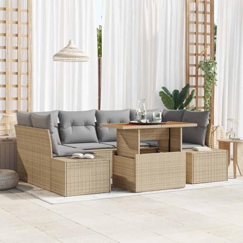Aiious Garten Essgruppe 7 pcs Beige und Grau 100 x 55 x 73 cm von Aiious