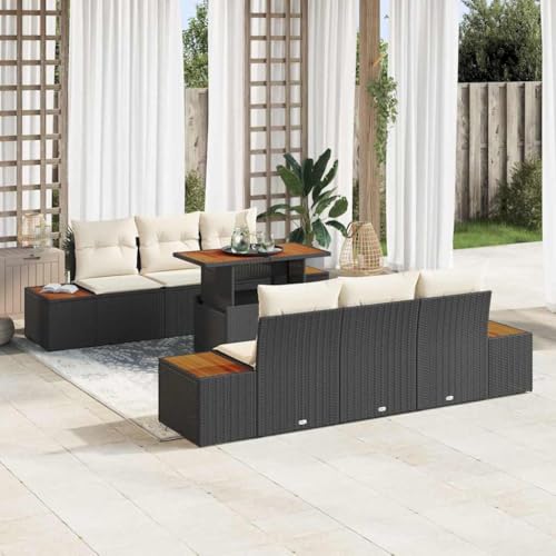 Aiious Garten Essgruppe 7 pcs Schwarz und Beige 100 x 55 x 73 cm von Aiious