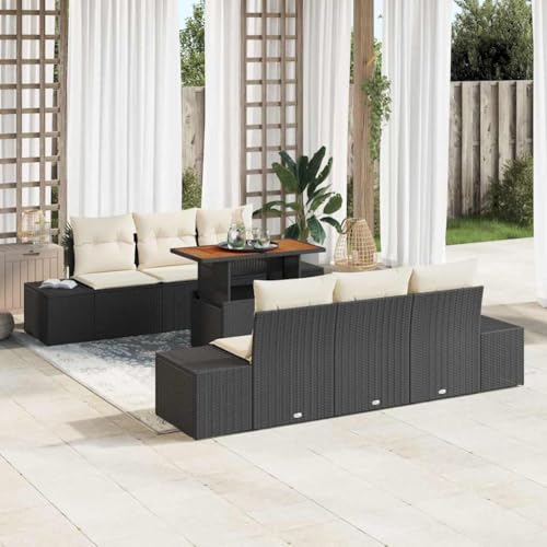 Aiious Garten Essgruppe 7 pcs Schwarz und Creme 100 x 55 x 73 cm von Aiious