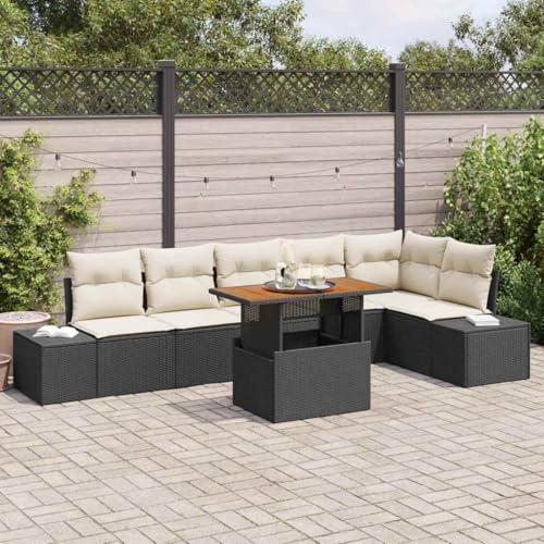 Aiious Garten Essgruppe 7 pcs Schwarz und Creme 100 x 55 x 73 cm von Aiious