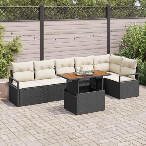 Aiious Garten Essgruppe 7 pcs Schwarz und Creme 100 x 55 x 73 cm Aiious Garten Essgruppe 7 pcs Schwarz und Creme 100 x 55 x 73 cm von Aiious