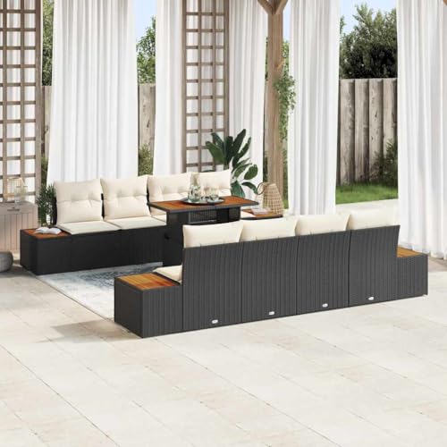 Aiious Garten Essgruppe 9 pcs Schwarz und Beige 100 x 55 x 73 cm von Aiious