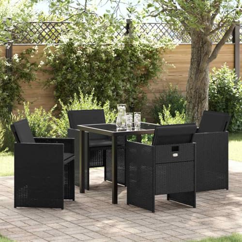 Aiious Garten Essgruppe Set aus 2 Schwarz Stahl, Rattan 4-Sitzer von Aiious