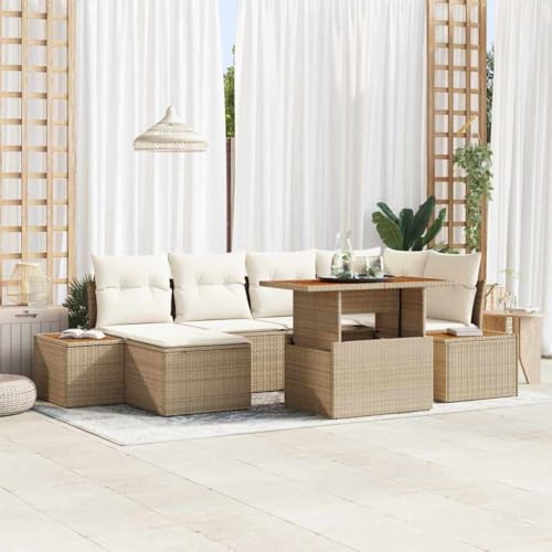 Aiious Garten Essgruppe mit Kissen 7 pcs Beige und Creme von Aiious