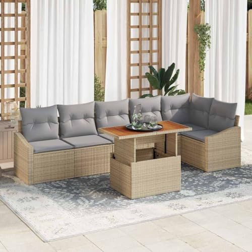 Aiious Garten Essgruppe mit Kissen Beige und Grau 100 x 55 x 73 cm von Aiious