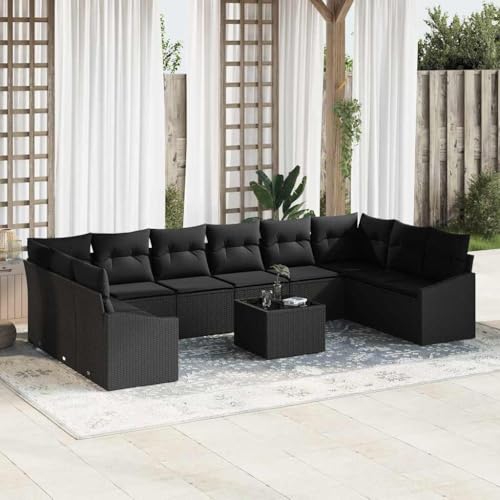 Aiious Garten Essgruppe mit Kissen mit Speicher 11 pcs Schwarz von Aiious