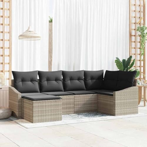 Aiious Garten Essgruppe mit Kissen mit Speicher 6 pcs Hellgrau von Aiious