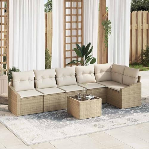 Aiious Garten Essgruppe mit Kissen mit Speicher 7 pcs Beige und Creme von Aiious