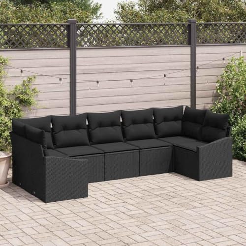 Aiious Garten Essgruppe mit Kissen mit Speicher 7 pcs Schwarz von Aiious